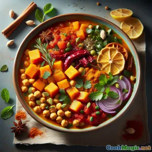 塔菲拉香料南瓜鹰嘴豆塔吉锅