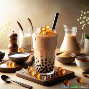 Thé au lait avec perles de tapioca au sucre brun