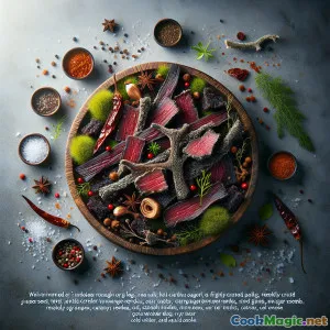 Khô thịt tuần lộc Bắc Âu với rêu tundra được hái từ vùng tundra