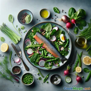 Rustikaler Bauernhof-Gartensalat mit Geräucherter Forelle