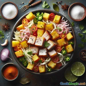 Manioc croustillant avec une salsa chicharrón savoureuse