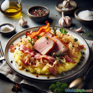 Zasavje 사우어크라우트와 돼지고기 폴렌타 팬 요리